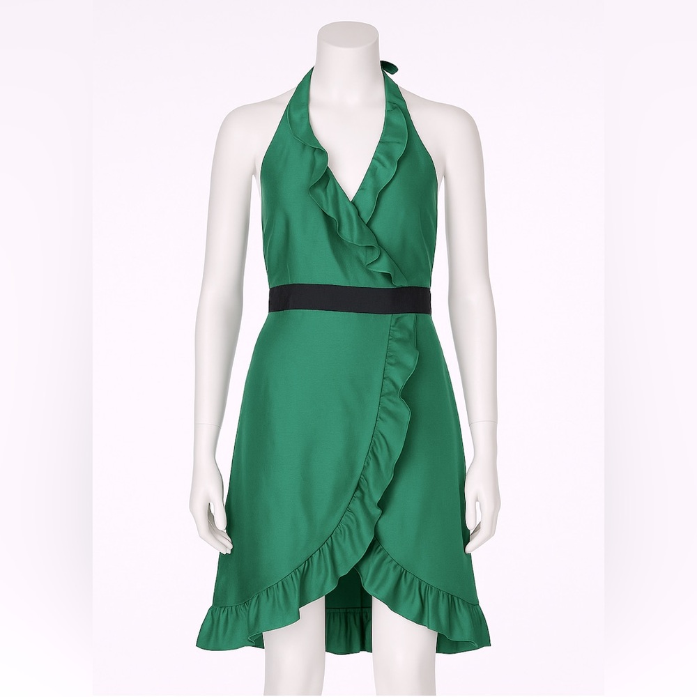 Tibi Ruffle Halter Wrap‎ Dress Green Size 6